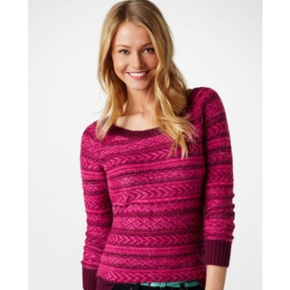 American Eagle Womens Size X-Small Pink Purple Fuzzy Mohair Wool Nordic Sweater